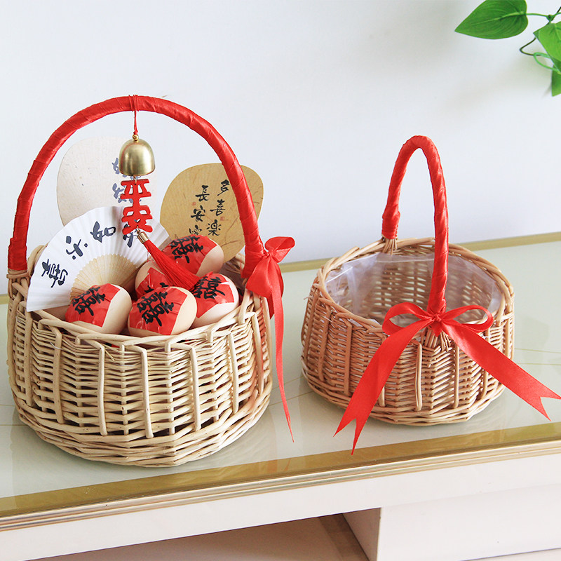 月子手提鸡蛋花篮编织收纳篮宝宝满月伴手礼篮子婚庆采摘篮材料包