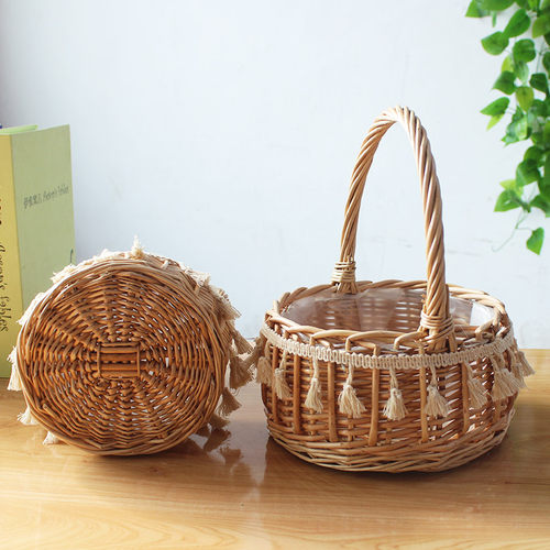 手工编织花篮插花篮子仿真花手提篮子公主篮伴手礼花童婚庆装饰篮