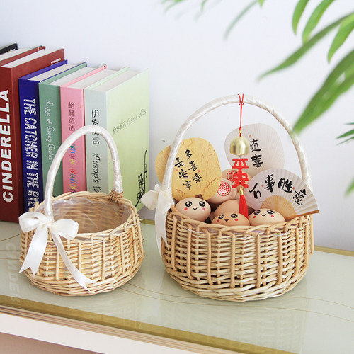 柳编手提花篮手工编织篮子鸡蛋篮婚庆插花篮花童拍照道具月子篮