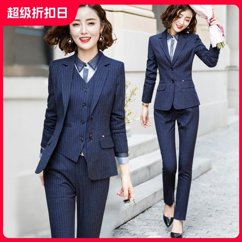 条纹西服2款职业装女款气质韩版毛料西装衬衣裤子短裙套装 好多年