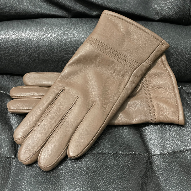 真皮手套加厚加绒时尚防寒手套羊皮骑电动车棕色冬季保暖手套女士