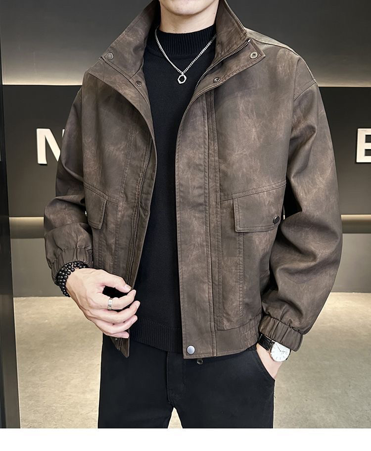 韩版春秋季机车皮衣夹克男士2024新款潮牌上衣痞帅立领皮夹克外套