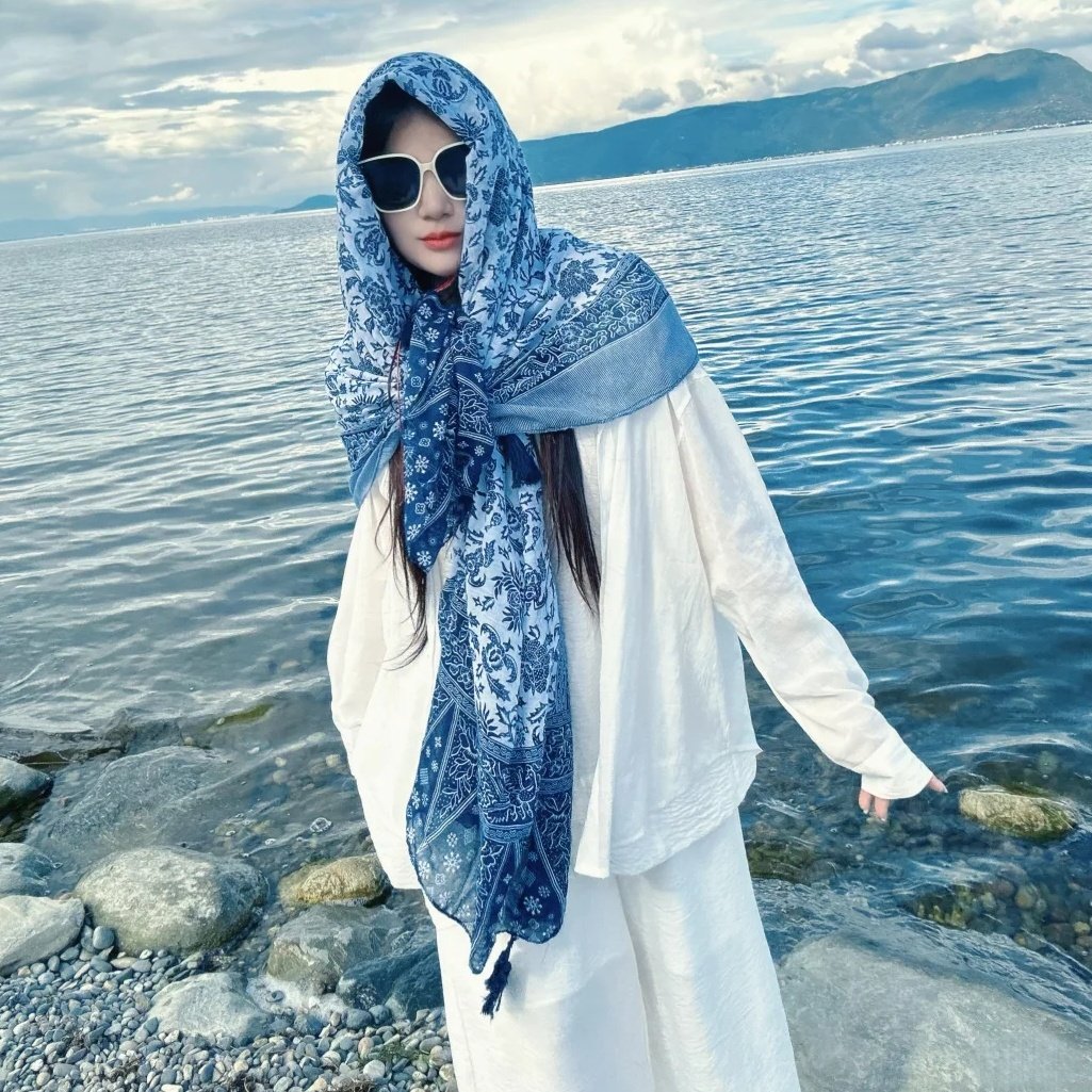 夏季防晒披肩云南旅游民族风拍照妈妈丝巾女棉麻围巾流苏空调披风