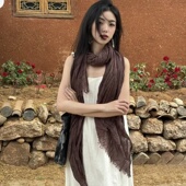 日系百搭褶皱纯色春秋棉麻手感围巾丝巾女复古文艺薄款 披肩围脖