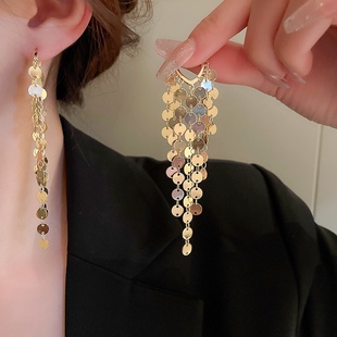 纯银针亮片流苏耳环2022年新款 夸张耳饰 潮轻奢小众高级感2023爆款