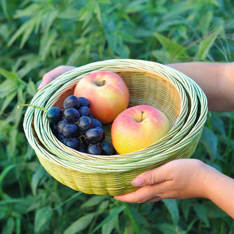精品竹编果蔬篮水果篮洗菜篮圆形糖果筐干果托盘隔水蒸盘青皮手工