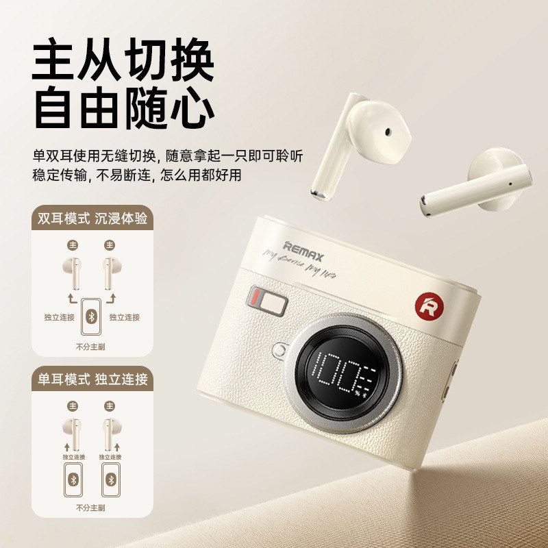 续航数显量音乐相机无线电造型 真 蓝牙耳机手机remax无线耳机长