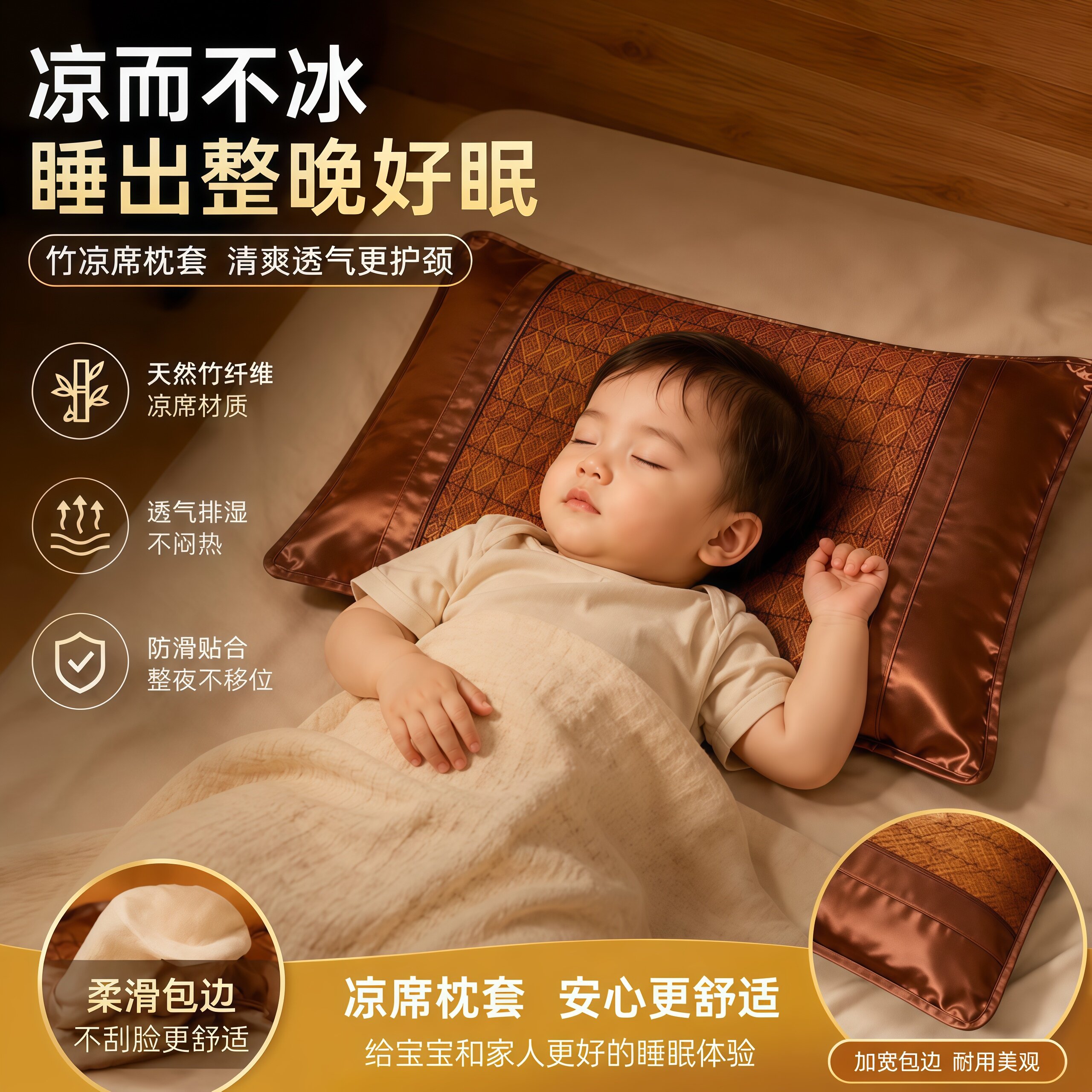 藤编枕头套竹凉席夏凉天