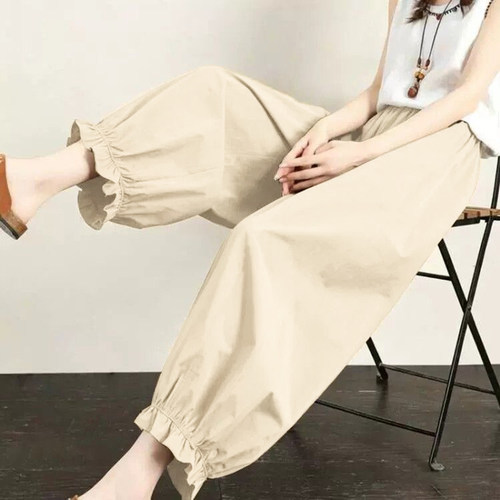 花苞耳边薄款2026夏爆款宽松花边显瘦灯笼裤透气小个子九分妈妈裤