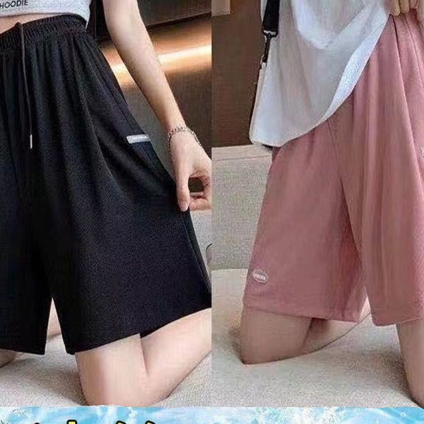 冰丝阔腿运动短裤女夏季薄款2025年大码高腰宽松显瘦五分休闲裤子