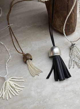 韩国ins博主同款珍珠流苏项链女小众新长款花丝盖果壳项链毛衣链