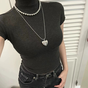向日葵欧尼fever韩国THE 水滴豆米粒金属爱心长项链 QUEEN