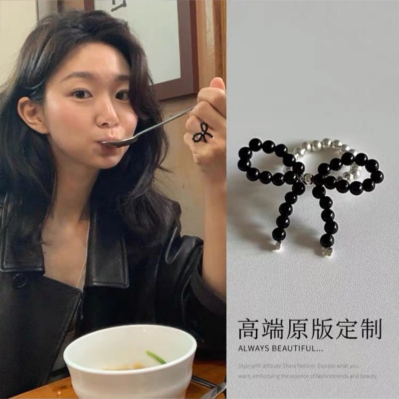 女仿珍珠网红博主蝴蝶结戒指图片