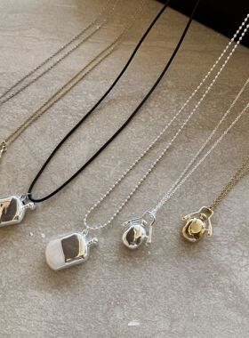 韩国博主同款ins设计感简约厚银电镀百搭水瓶设计感、钛钢链长款