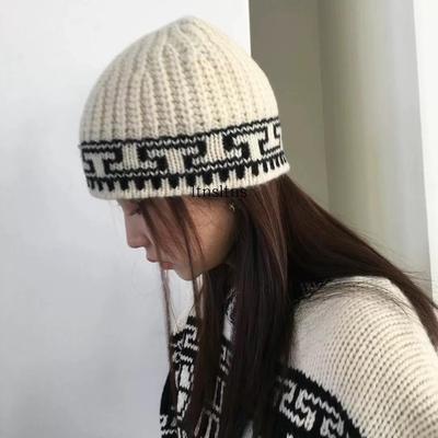 韩国东大门breathe羊毛针织帽子民族风提花毛线帽保暖2024年冬季