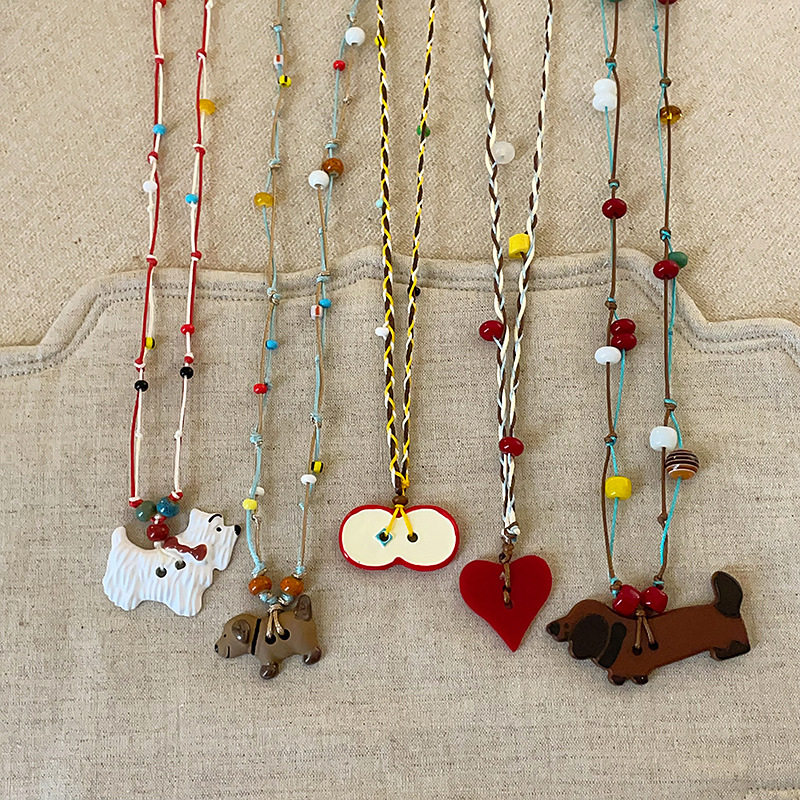 萌趣可爱小狗爱心苹果吊坠编织彩绳项链女多巴胺百搭颈链毛衣链,饰品/流行首饰/时尚饰品新,项链,淘宝优惠券,粉丝福利购,淘宝优惠卷