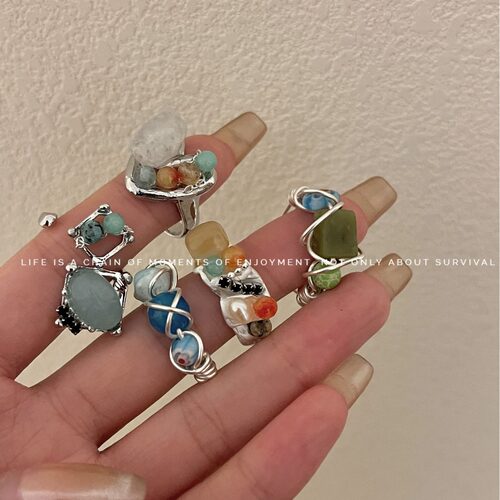 女士美拉德风天然石手工指戒