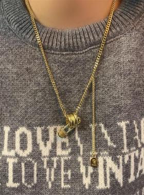 不掉色三环曲别针长款项链