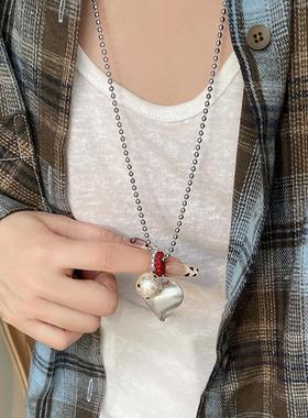 银色爱心波点珍珠项链