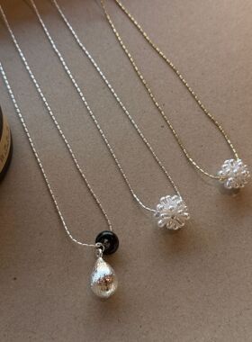 ins风简约项链拉丝水滴虎眼石珍珠球项链新品简约小众极简锁骨链