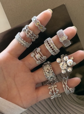 蕾丝编织百搭叠戴戒指女几何简约线条冷淡风精致开口指环食指戒潮