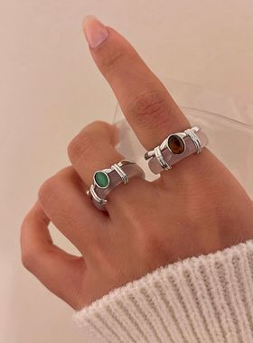 女亚克力新中式扭结玉髓指环