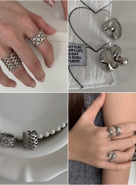 镂空银色个性戒指套组高级感