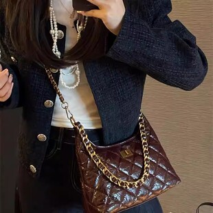 复古菱格小香风链条托特包包女2026春季 通勤腋下包单肩斜挎包 新款