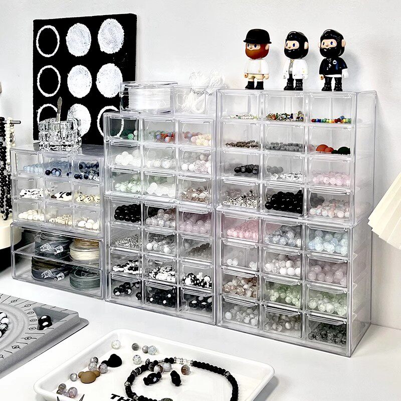 手工串珠收纳盒抽屉式防尘桌面手串水晶散珠珠子收纳整理盒透明