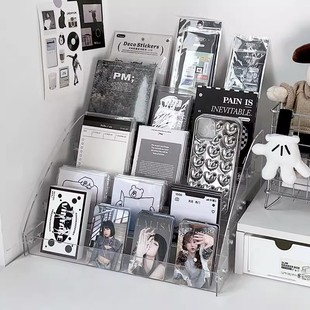 吧唧展示架透明桌面谷子收纳盒阶梯架子卡片徽章小卡CD立牌收纳架