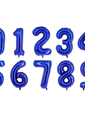 32寸蓝色黑色中号数字气球铝膜宝宝生日派对拍照装饰会场场景布置