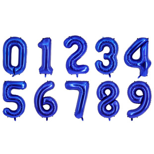 32寸蓝色黑色中号数字气球铝膜宝宝生日派对拍照装饰会场场景布置