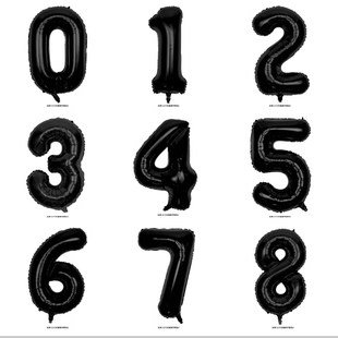 32寸黑色铝膜数字气球儿童女孩生日周岁派对装饰氛围布置拍照道具