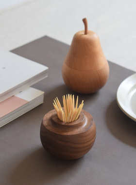 山舍丨梨子牙签盒 个性创意可爱牙签筒家用餐厅木制水果叉盒摆件