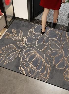 高级感灰色硅藻泥入户地垫防滑吸水浴室门口脚垫荷花荷叶银杏叶垫