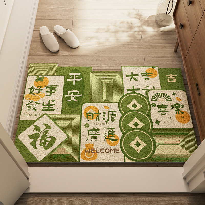 绿色高弹加厚丝圈进门入户地垫红色喜庆塑料防尘门口室外蓝色脚垫