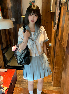 【月野HOUSE】 *颂立中*薄荷领白三本夏日清新JK水手服