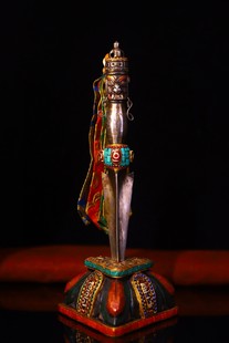 藏传老法器天铁普巴多杰金刚杵用品镶宝石橛降魔杵佛堂摆件30㎝
