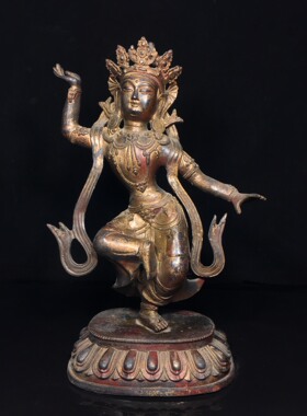 藏传黄铜仿古鎏金观音菩萨度母站佛摆件居家堂大号香案用品40cm