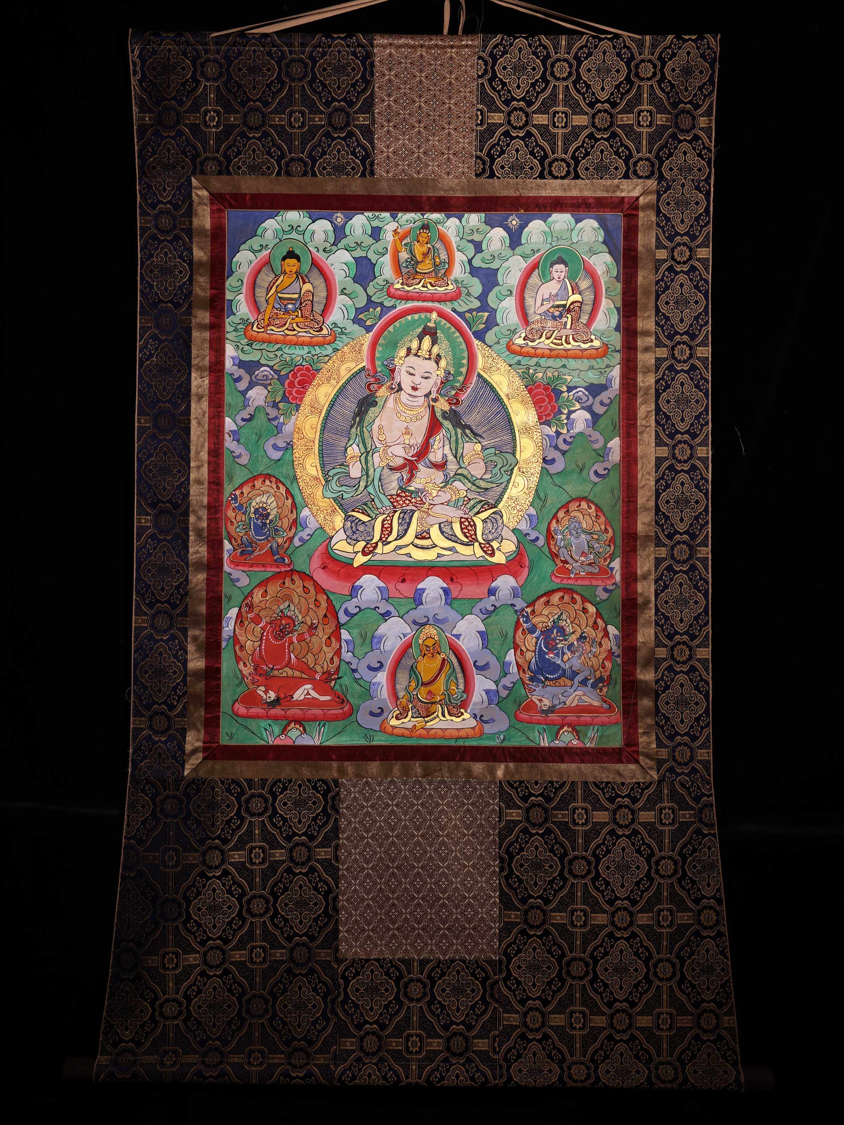 藏手绘宣纸唐卡天然矿物彩绘金刚萨埵观音度母像居家佛堂装挂饰品