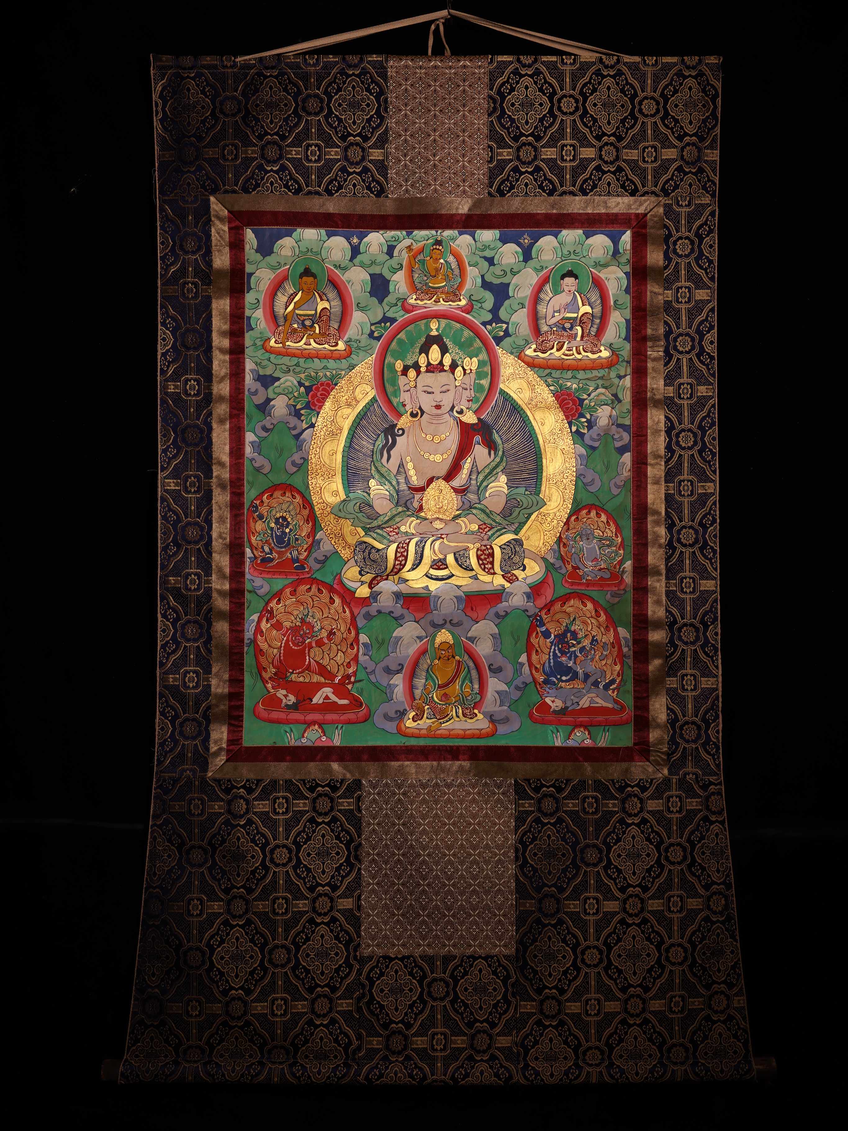 藏传布宣纸天然矿物颜料手绘观音度母大日如来装裱唐卡堂挂壁画