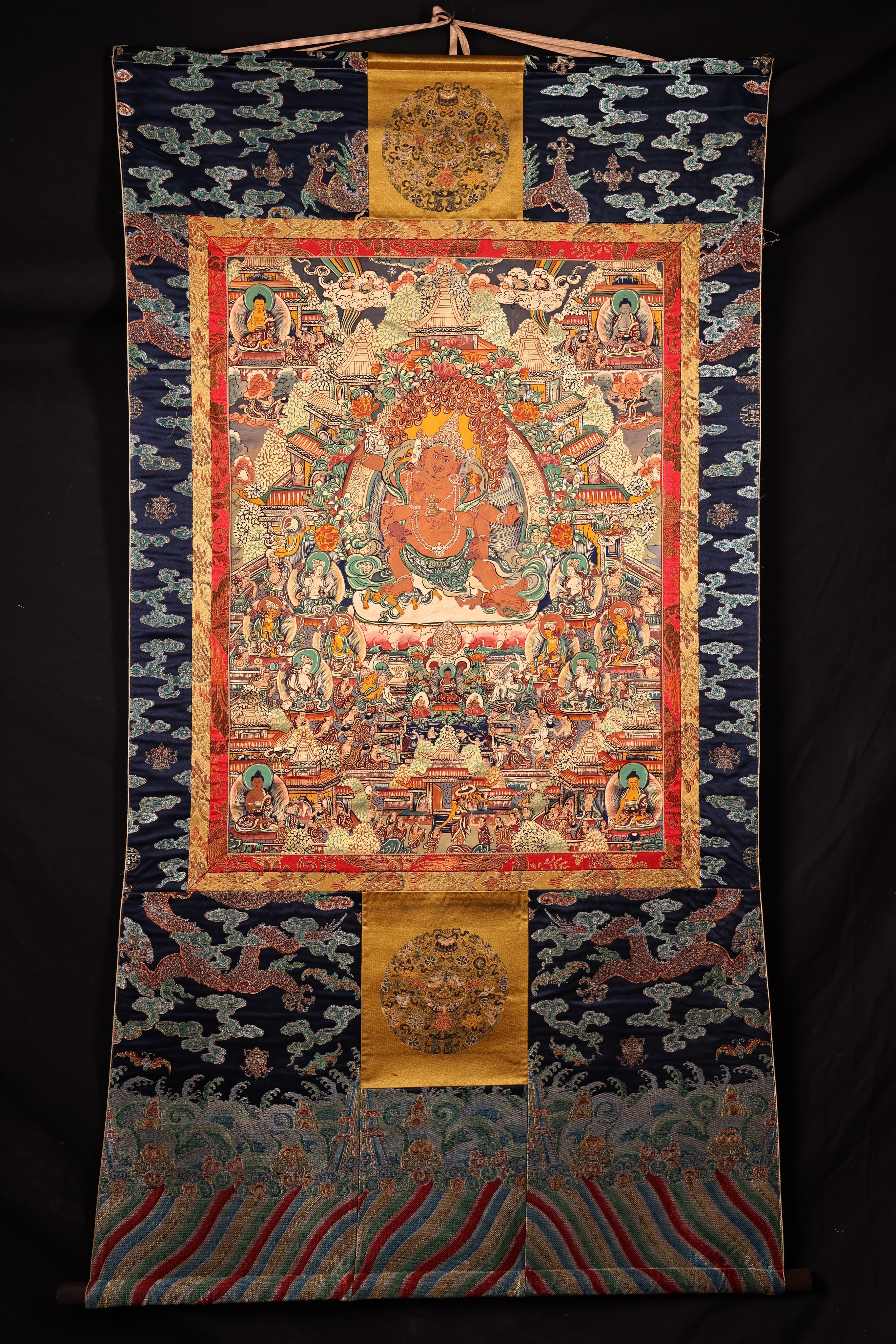 手绘皮唐卡天然矿物彩绘六臂玛哈嘎拉财神像居家佛堂寺庙装挂饰品