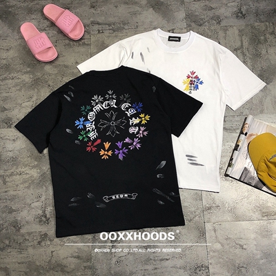 个性街头美式涂鸦十字架短袖T恤