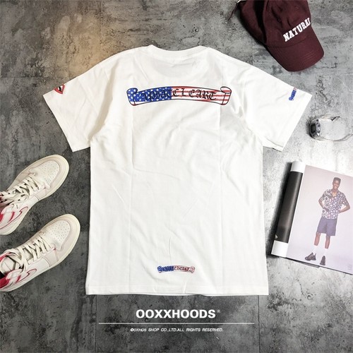 宽松oversize落肩款美国旗哥特字体涂鸦印花个性街头短袖T恤欧美