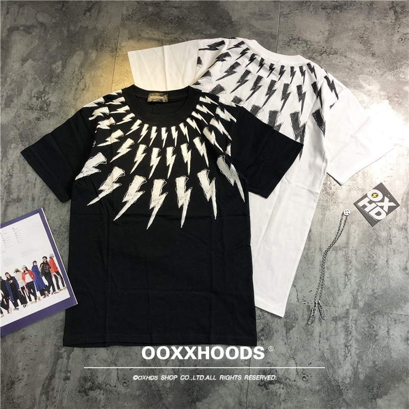 黑白渐变印花宽松情侣短袖T恤