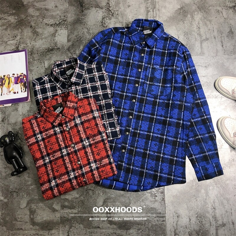 经典logo暗纹十字架时尚休闲外套潮人轻奢华高贵金属纽扣长袖衬衫