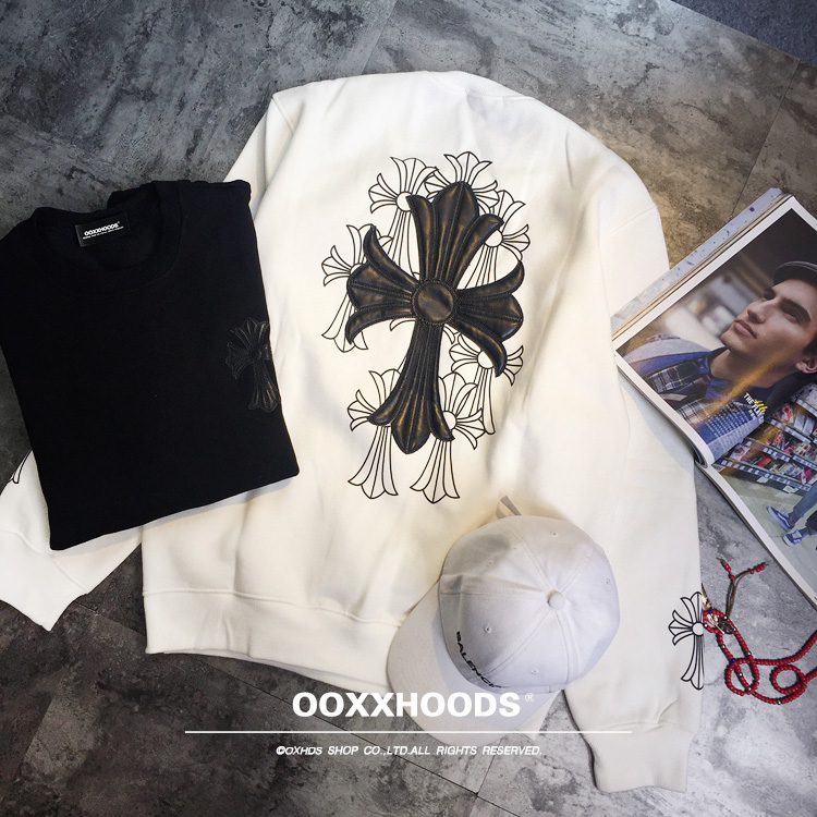 欧美风帅气皮质十字架内搭卫衣