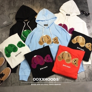 23可爱青春毛绒植绒断头熊薄款情侣连帽卫衣男女帽衫宽松os男友bf