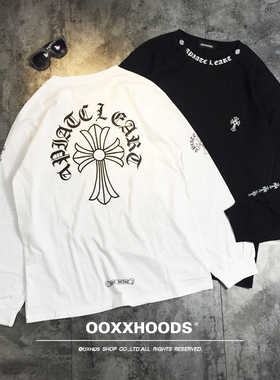 个性街头十字架哥特字手臂串标符号宽松os男友bf长袖T恤女ins薄款