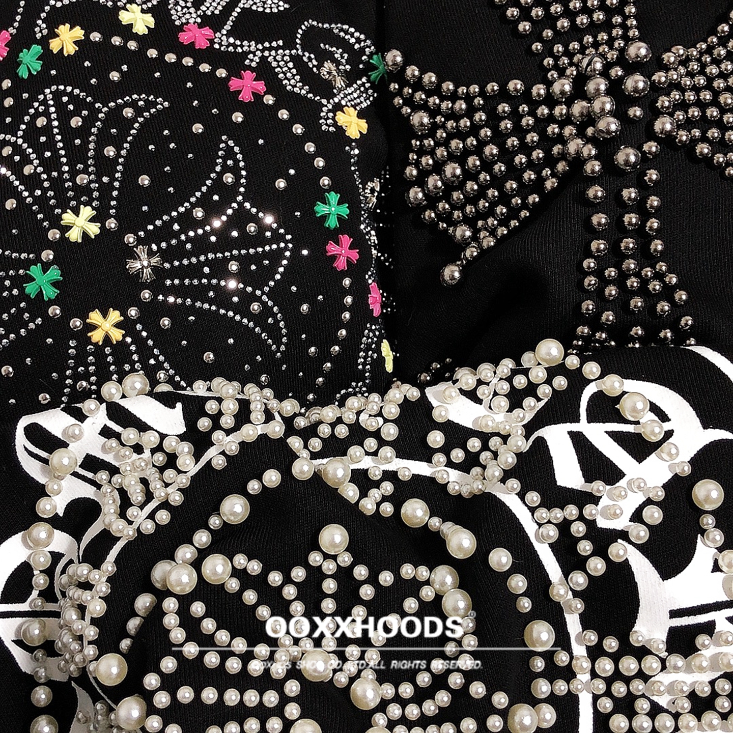 “爆款珠子金属烫钻”十字架卫衣